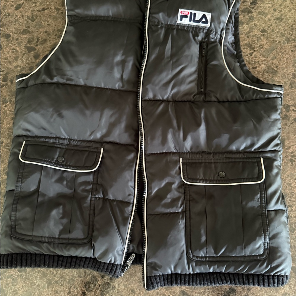 Fila Black Puffer Vest with Pockets